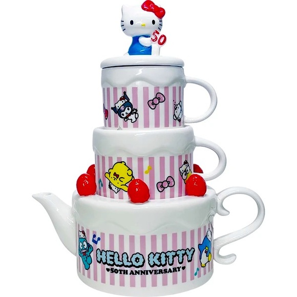 Sanrio Hello Kitty 50th Anniversary Cake Shaped Tea Set - Japan Official - Picture 1 of 8